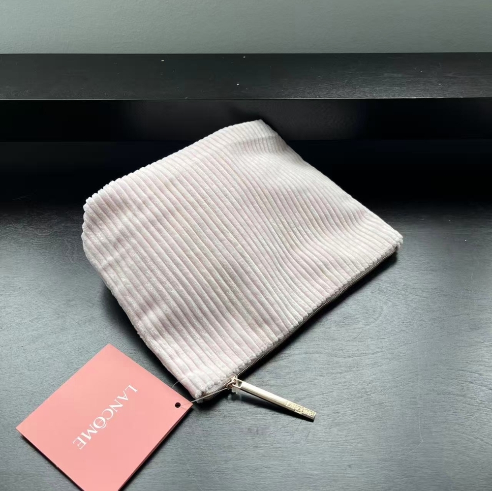 3/10$ Lancôme Pink Corduroy Cosmetic Bag Set - Picture 3 of 4